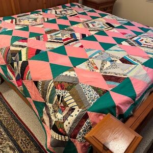 Vintage Handmade Patchwork Quilt - XL - 1950s
